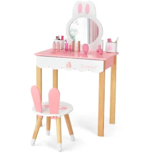 Costway Vanity Table Set Makeup Dressing Table Kids Stool Mirror