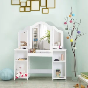Costway Vanity Table Set Makeup Dressing Table Kids Stool Mirror