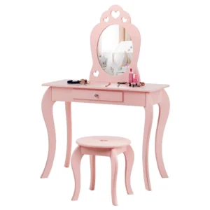 Costway Vanity Table Set Makeup Dressing Table Kids Stool Mirror