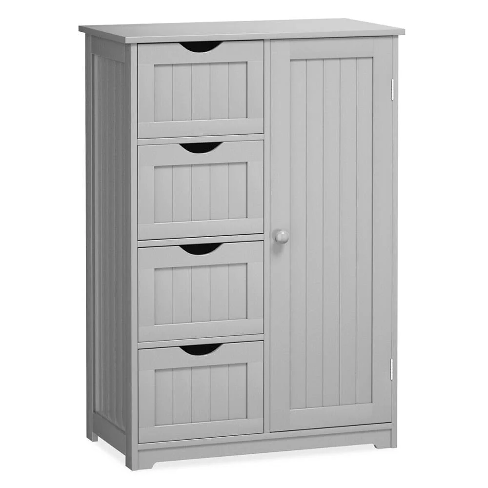 Costway Wooden 4 Drawer Free Standing Bathroom Floor Cabinet Storage Cupboard Adjustable Blue — close-up detail of design and finish