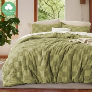 Cozy Comfort 3 Pieces Taupe Comforter Set Queen Boho Tufted Checkered Farmhouse Bedding 1 Plaid Geometric 2 Pillow Shams