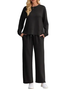 Cueply Lounge Sets for Women 2 Piece Outfits Sweatsuits Set Long Sleeve Wide Leg Pants with Pockets