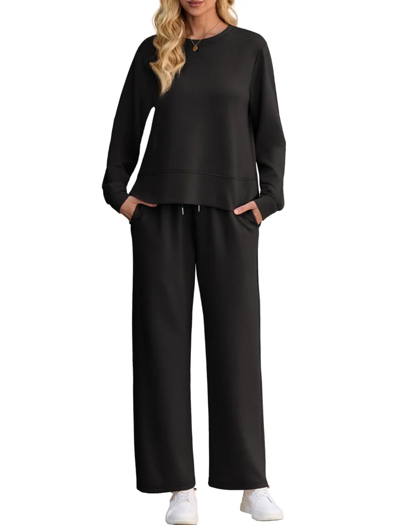 Cueply Long Sleeve Wide Leg Lounge Set – Cozy 2-Piece Outfit — alternate angle showing full product