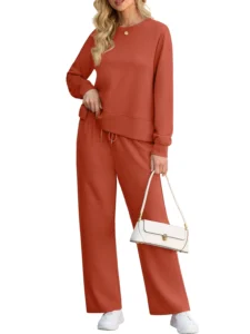 Cueply Lounge Sets for Women 2 Piece Outfits Sweatsuits Set Long Sleeve Wide Leg Pants with Pockets