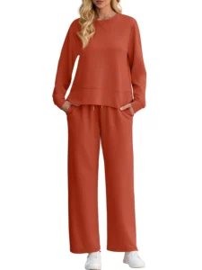 Cueply Lounge Sets for Women 2 Piece Outfits Sweatsuits Set Long Sleeve Wide Leg Pants with Pockets