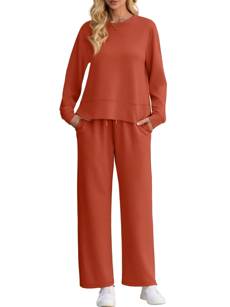 Cueply Lounge Sets for Women 2 Piece Outfits Sweatsuits Set Long Sleeve Wide Leg Pants with Pockets