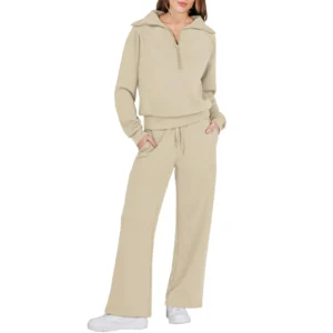 Cueply Lounge Sets for Women 2 Piece Outfits Sweatsuits Set Long Sleeve Wide Leg Pants with Pockets