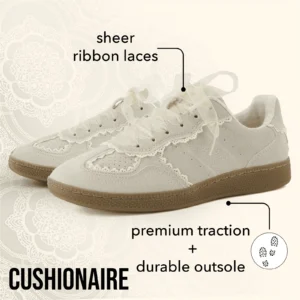 Cushionaire Women s Belinda Lace Detail Casual Sneakers Elegant Ribbon Lace Up Shoes with Memory Foam Wide Widths Available