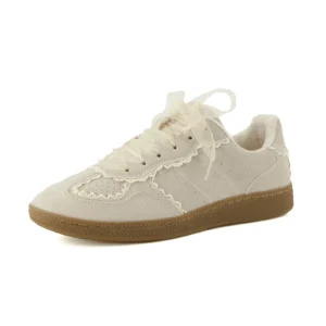 Cushionaire Women s Belinda Lace Detail Casual Sneakers Elegant Ribbon Lace Up Shoes with Memory Foam Wide Widths Available