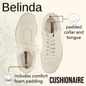 Cushionaire Women s Belinda Lace Detail Casual Sneakers Elegant Ribbon Lace Up Shoes with Memory Foam Wide Widths Available