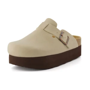 Cushionaire Women s Granola Genuine Suede Cork Footbed Platform Clog with Comfort