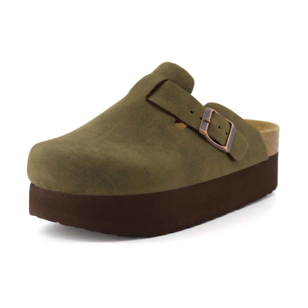 Cushionaire Women s Granola Genuine Suede Cork Footbed Platform Clog with Comfort