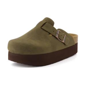 Cushionaire Women s Granola Genuine Suede Cork Footbed Platform Clog with Comfort