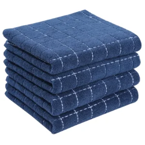 decorUhome 100 Cotton Terry Kitchen Towels Black 13 x 28 inches Checkered Designed Soft and Super Absorbent Dish Towels 4 Pack