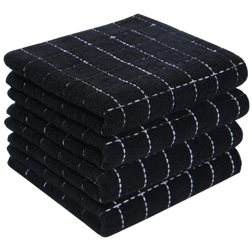 decorUhome 100 Cotton Terry Kitchen Towels Black 13 x 28 inches Checkered Designed Soft and Super Absorbent Dish Towels 4 Pack