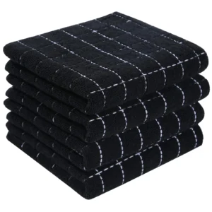 decorUhome 100 Cotton Terry Kitchen Towels Black 13 x 28 inches Checkered Designed Soft and Super Absorbent Dish Towels 4 Pack