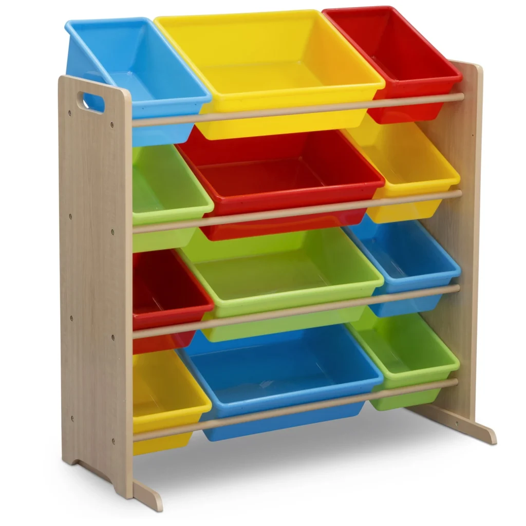 Delta Children 12-Bin Toy Storage Organizer – Greenguard Gold Certified White/Pink — alternate angle showing full product