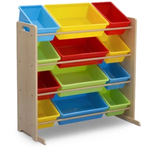 Delta Children Kids Toy Storage Organizer with 12 Plastic Bins Greenguard Gold Certified White Pink