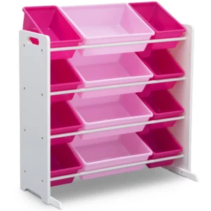 Delta Children Kids Toy Storage Organizer with 12 Plastic Bins Greenguard Gold Certified White Pink