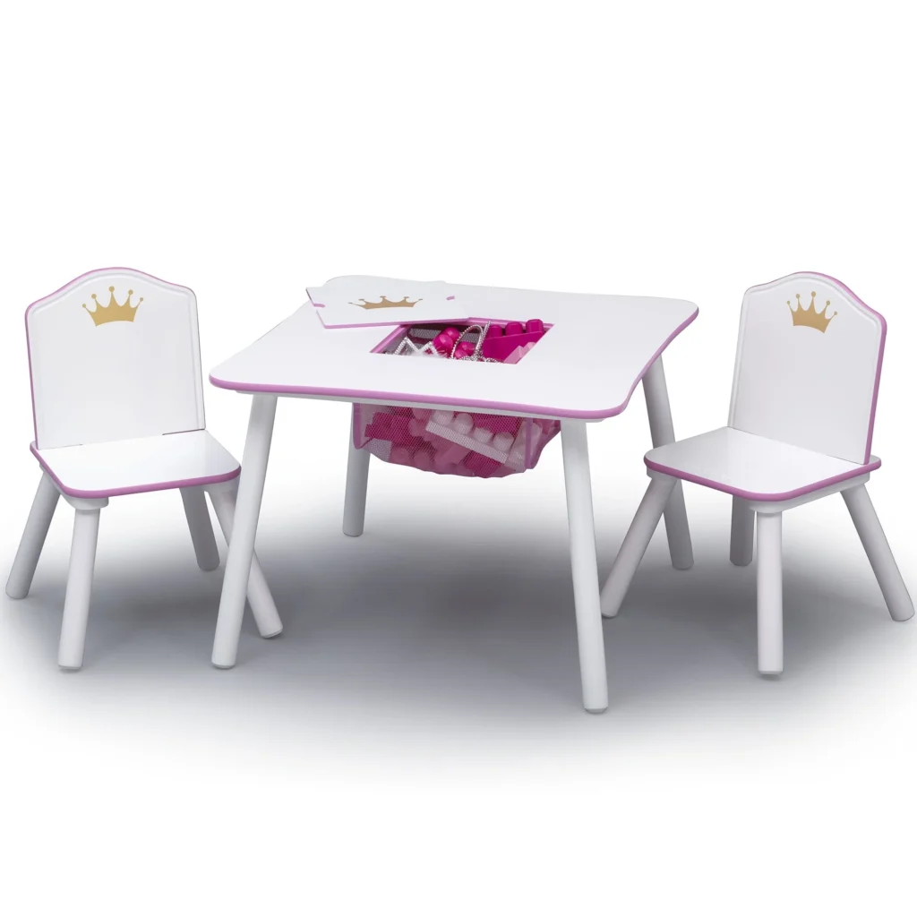 Delta Children Princess Crown Toddler Table and Chair Set with Storage Greenguard Gold Wood Pink