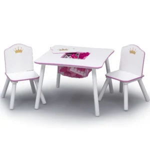 Delta Children Princess Crown Toddler Table and Chair Set with Storage Greenguard Gold Wood Pink