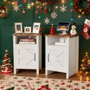 Devoko Farmhouse Nightstand with Storage Shelves White Nightstand Set of 2