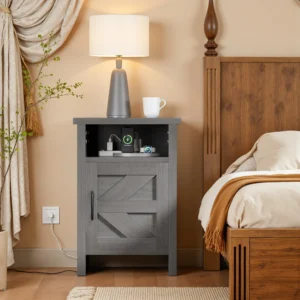 Devoko Farmhouse Nightstand with Storage Shelves White Nightstand Set of 2