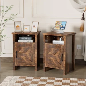 Devoko Farmhouse Nightstand with Storage Shelves White Nightstand Set of 2