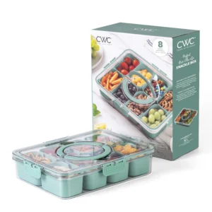 Divided Serving Tray Lid Handle 8 Compartment Snackle Box Charcuterie Container Portable Snack Party Picnic Beach Clear Food Organizer Candy Fruits V