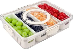 Divided Serving Tray Lid Handle 8 Compartment Snackle Box Charcuterie Container Portable Snack Party Picnic Beach Clear Food Organizer Candy Fruits V