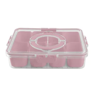 Divided Serving Tray Lid Handle 8 Compartment Snackle Box Charcuterie Container Portable Snack Party Picnic Beach Clear Food Organizer Candy Fruits V