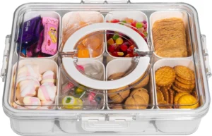 Divided Serving Tray Lid Handle 8 Compartment Snackle Box Charcuterie Container Portable Snack Party Picnic Beach Clear Food Organizer Candy Fruits V