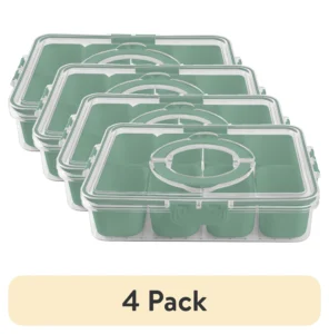 Divided Serving Tray Lid Handle 8 Compartment Snackle Box Charcuterie Container Portable Snack Party Picnic Beach Clear Food Organizer Candy Fruits V