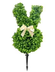 DR Planzen 3ft Easter Rabbit Shaped Topiary Trees High Artificial Boxwood Swaying Ears Brown Bow Tie UV Resistant Indoor Outdoor Decor Set 2