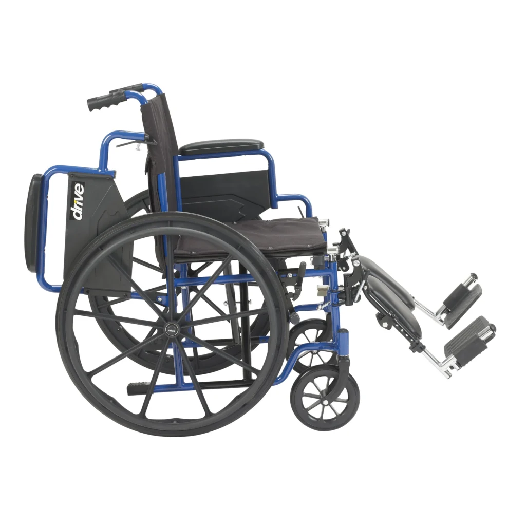 Drive Medical Blue Streak Wheelchair with Flip Back Desk Arms Elevating Leg Rests 16 Seat — close-up detail of design and finish
