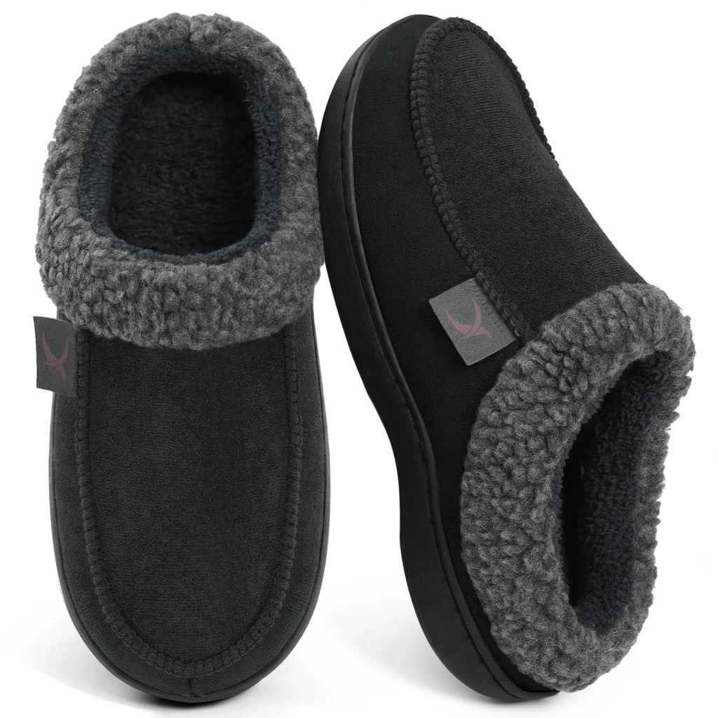 Ecetana Men’s Memory Foam Fuzzy Slippers – Non-Slip Indoor/Outdoor — alternate angle showing full product