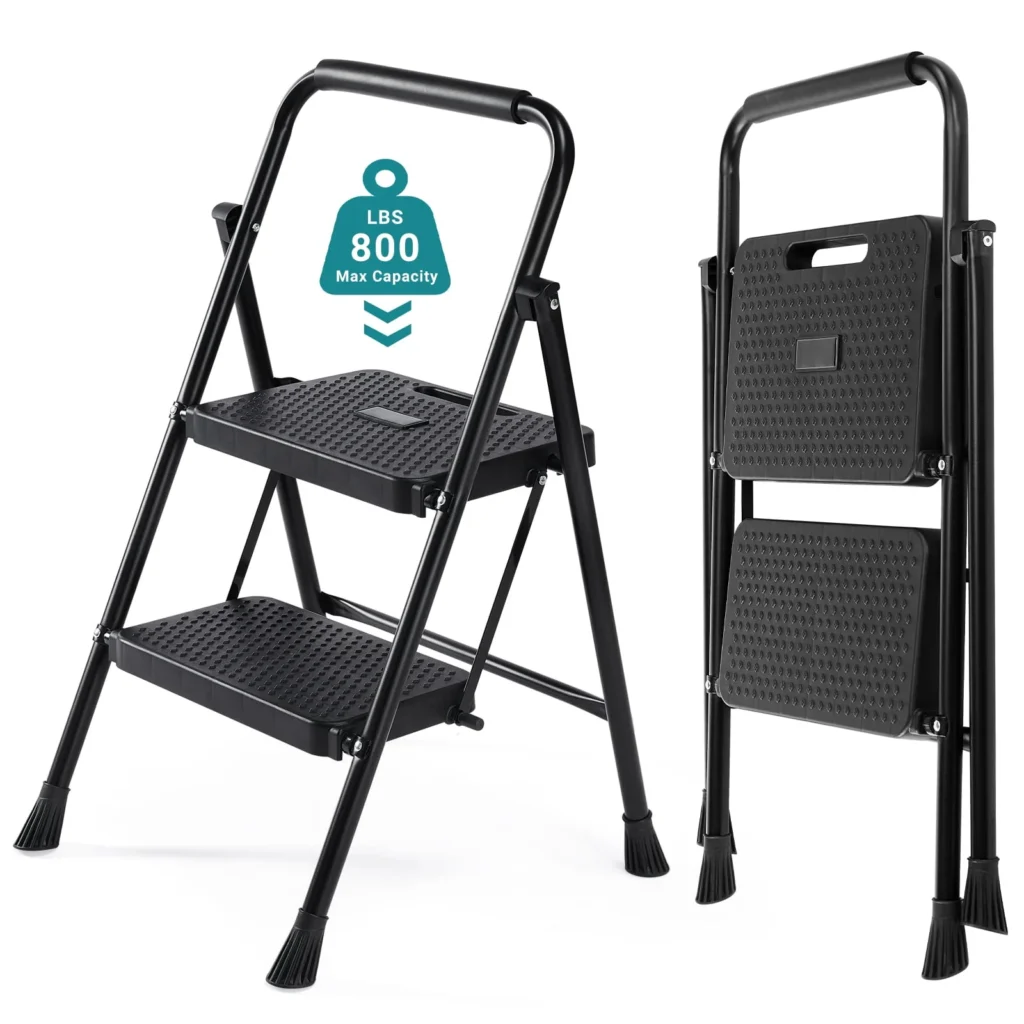 edx 2-Step Folding Step Ladder – 800lb Heavy Duty Lightweight β close-up detail of design and finish