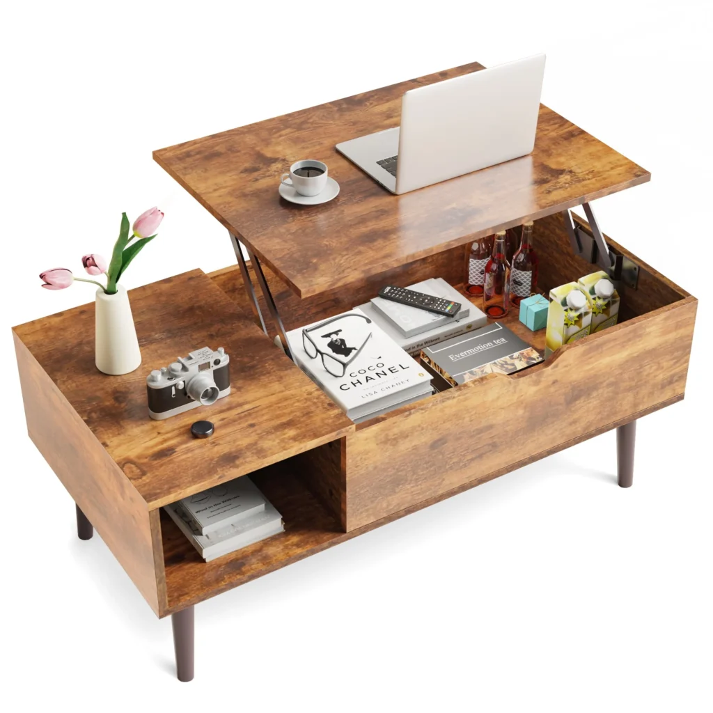 edx Adjustable Height Coffee Table – Hidden Storage & Rustic Charm — alternate angle showing full product