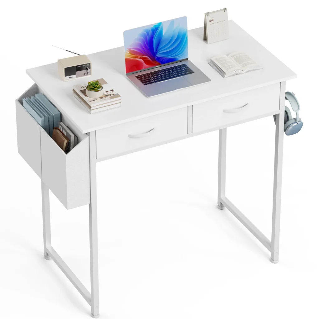 edx 48-Inch Home Office Desk with Fabric Drawers – White Storage Solution — close-up detail of design and finish