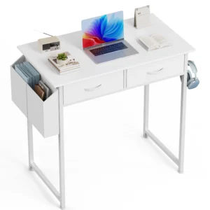 edx Small Desk Fabric Drawers Storage Shelves Home Office Computer Desk Writing Space Study Table Home Bedroom 48 Inch White
