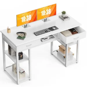 edx Small Desk Fabric Drawers Storage Shelves Home Office Computer Desk Writing Space Study Table Home Bedroom 48 Inch White