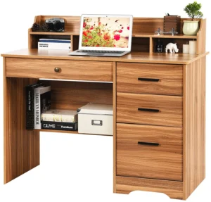 edx Small Desk Fabric Drawers Storage Shelves Home Office Computer Desk Writing Space Study Table Home Bedroom 48 Inch White