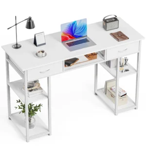 edx Small Desk Fabric Drawers Storage Shelves Home Office Computer Desk Writing Space Study Table Home Bedroom 48 Inch White
