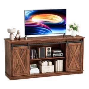 EDX TV Stand for 65 TV Modern Entertainment Center for Living Room TV Console Table with Storage Cabnets and Sliding Barn Doors White
