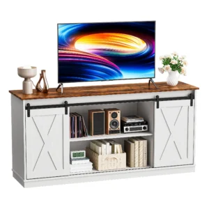 EDX TV Stand for 65 TV Modern Entertainment Center for Living Room TV Console Table with Storage Cabnets and Sliding Barn Doors White