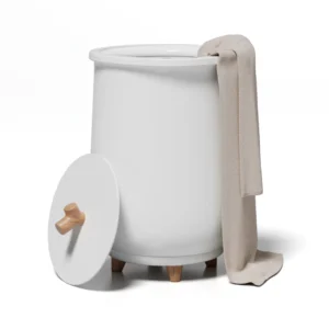 Electric Towel Warmer Bucket 20L Capacity with Wooden Lid 2 Large 40×70 Towels 450W Fast Heating for Bathroom Use