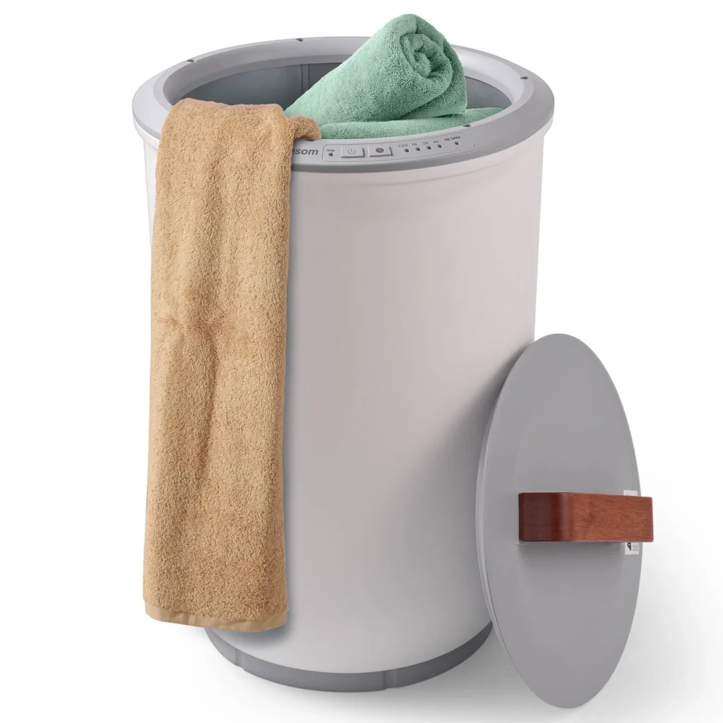 Electric Towel Warmer Bucket 20L Capacity with Wooden Lid 2 Large 40×70 Towels 450W Fast Heating for Bathroom Use
