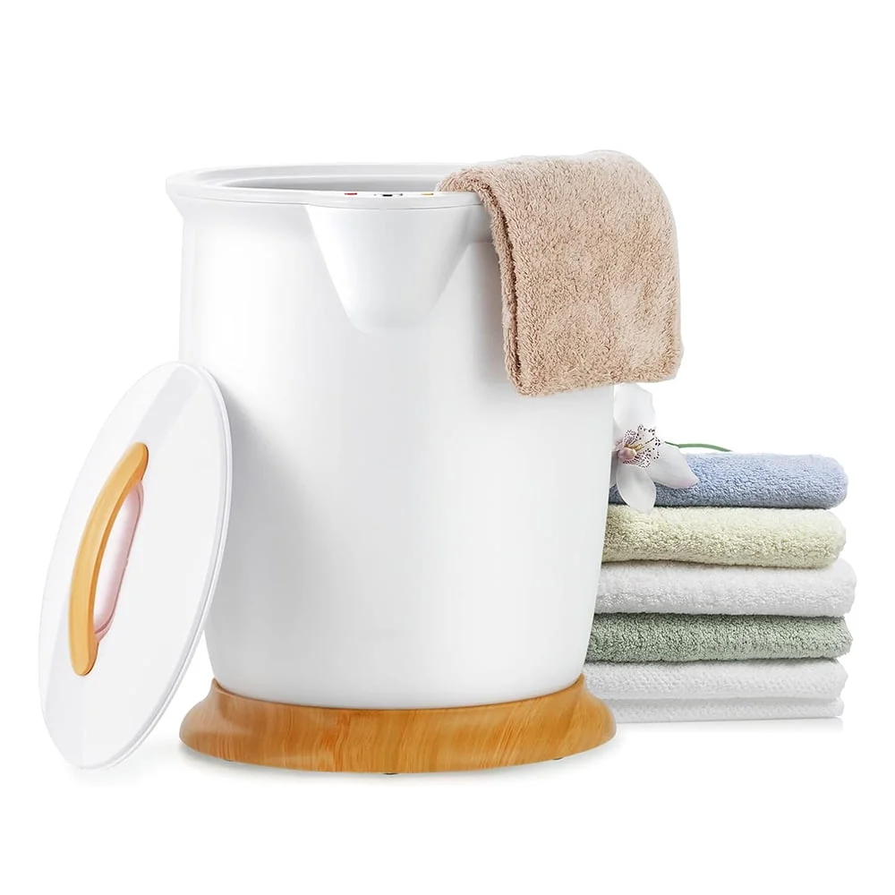 Electric Towel Warmer 20L Fast Heating Bucket – Wooden Lid, 2 Towel Capacity — close-up detail of design and finish
