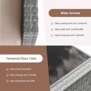 ELPOSUN Wicker Patio Furniture Set 4 Piece Outdoor Sectional Conversation Sets Gray PE Rattan Patio Sofa Set for Balcony Porch Backyard Khaki