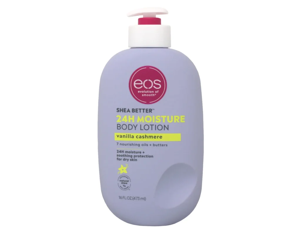eos Shea Better 24H Moisture Vanilla Cashmere Body Lotion Oil Body Wash — alternate angle showing full product